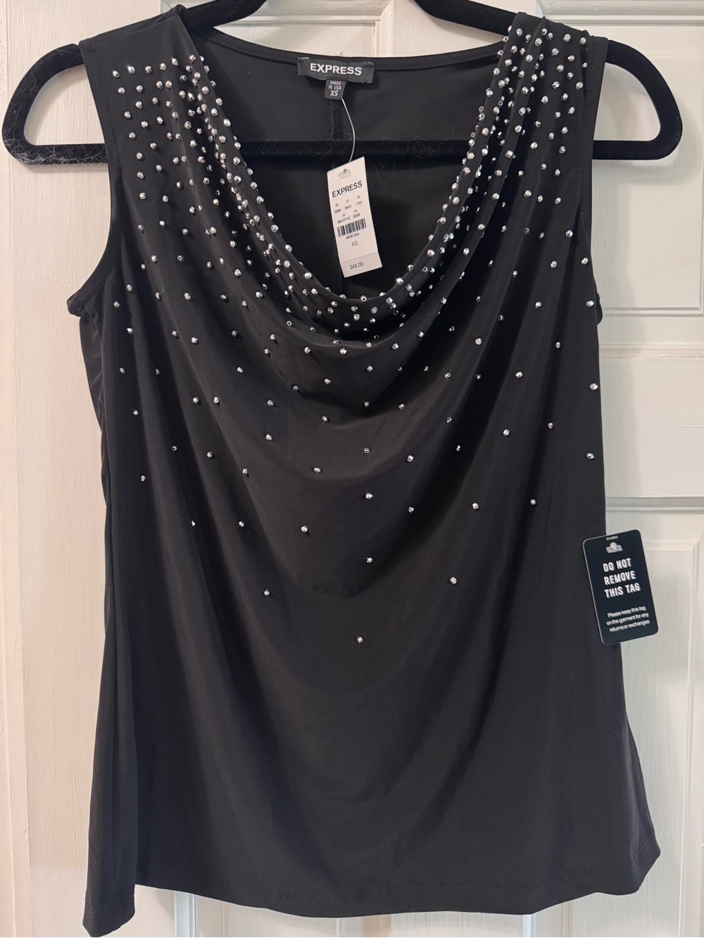 Express NWT Black Rhinestone Cowl Neck Y2K Top XS